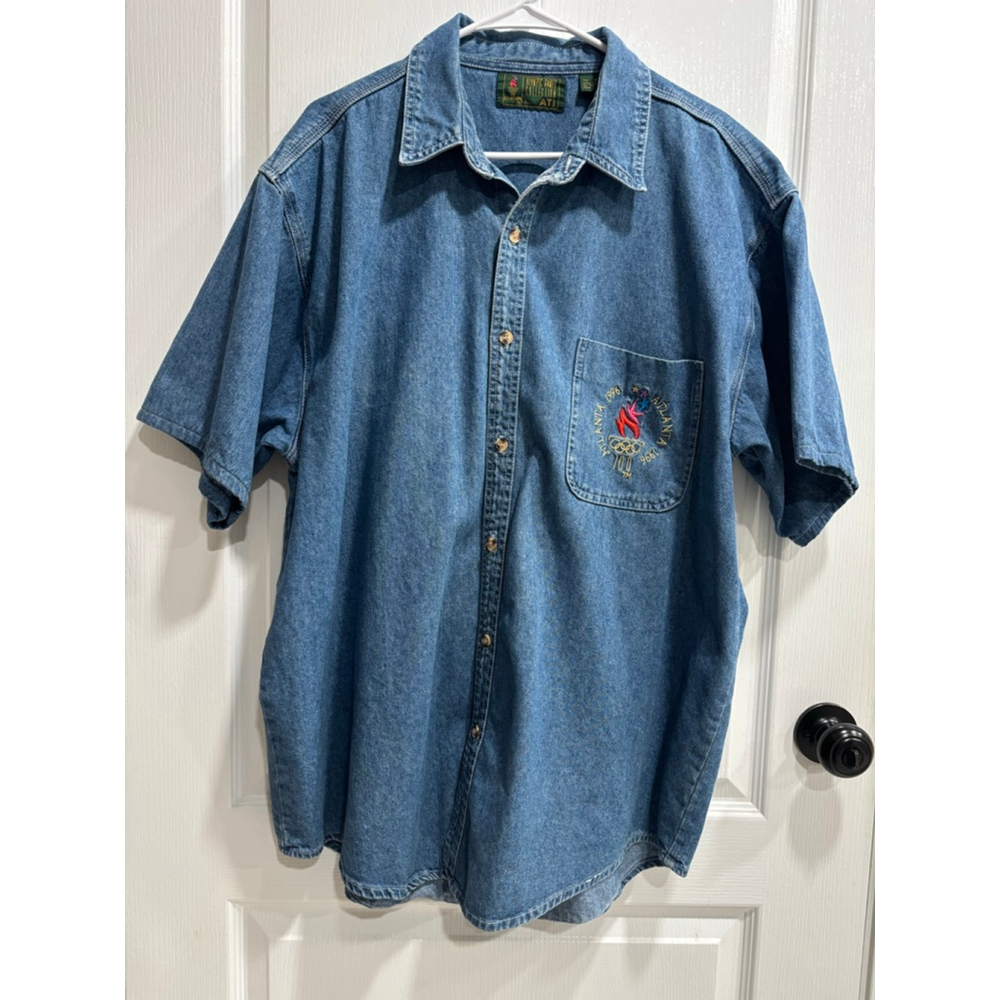 Vintage ATL Blue Denim 1996 Atlanta Summer Olympics Casual Button Down Shirt XL